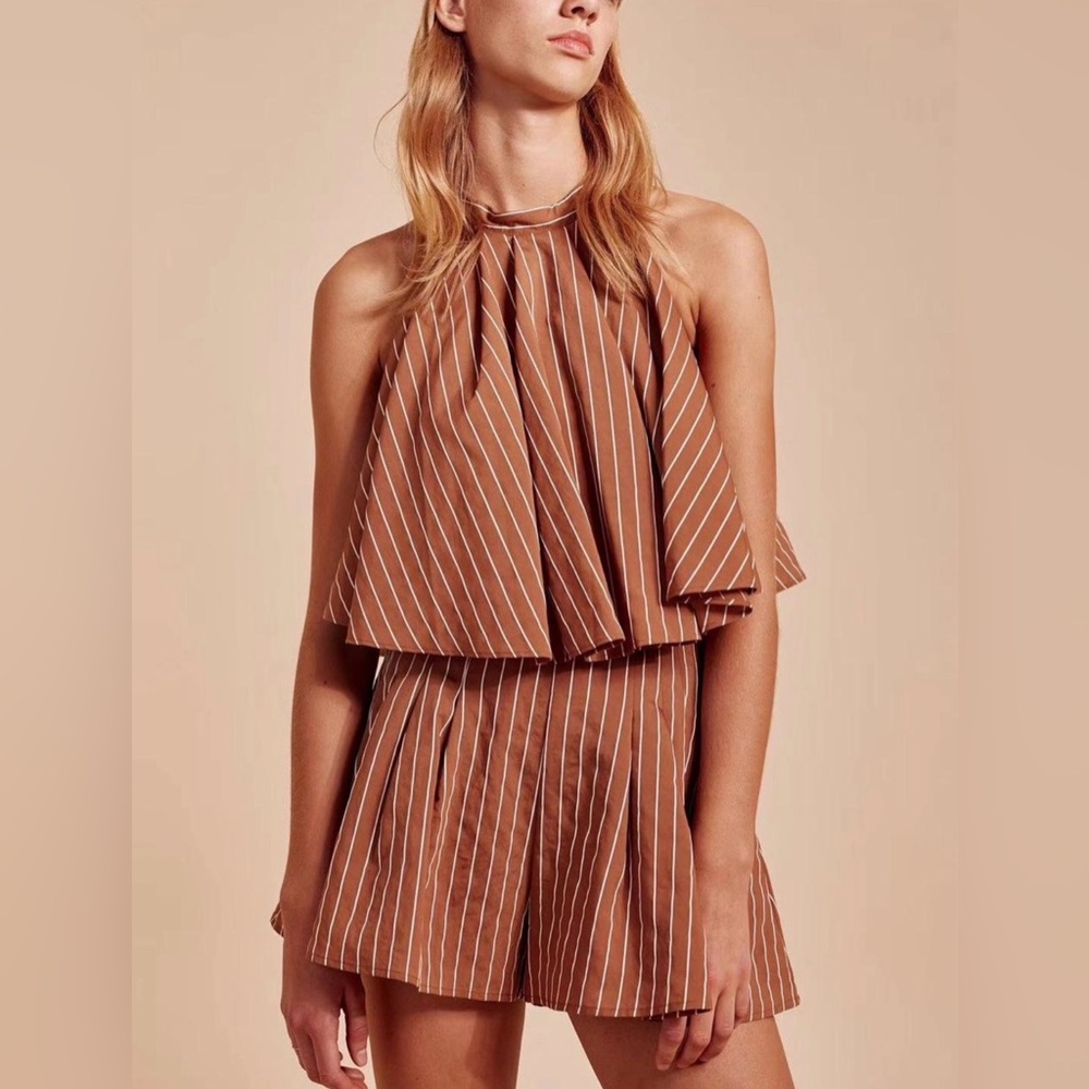 C/MEO Collective Brown Striped Top + Skort Set - Picture 2 of 6